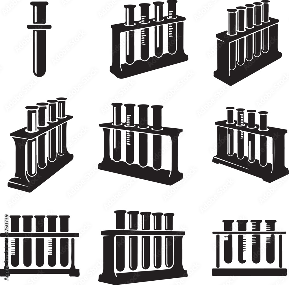 Obraz premium Testtubes in various holders and arrangements isolated on transparent background for laboratory use