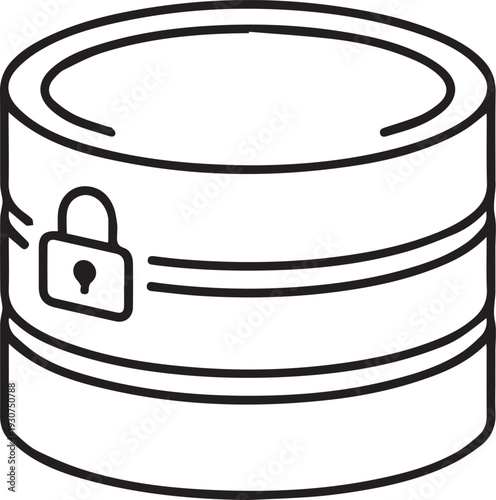 Database icon featuring a padlock symbolizes secure data storage and information protection in digital systems for modern technology.