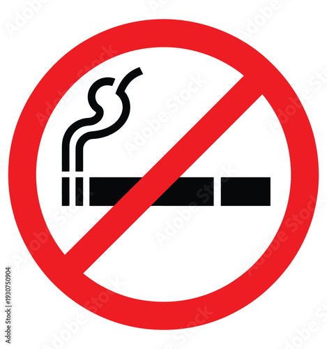 No smoking sign showing cigarette and smoke in red circle with diagonal line for prohibition