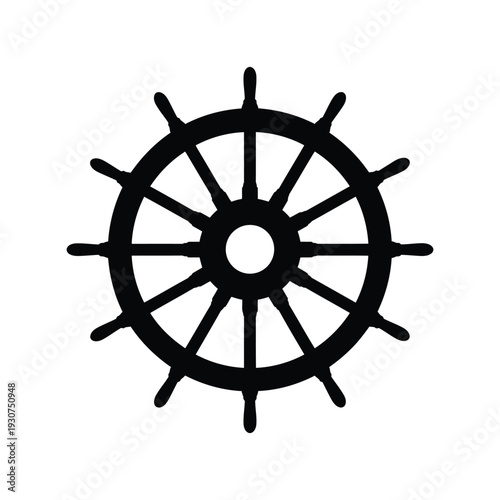 Ship Wheel Vector Silhouette Icon for Nautical, Marine, and Maritime Design Projects