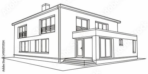 Modern house with large windows and a flat roof design