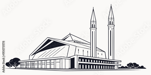 Modern church with tall spires and a unique architectural design