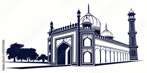 A majestic mosque with intricate architecture and towering minarets.