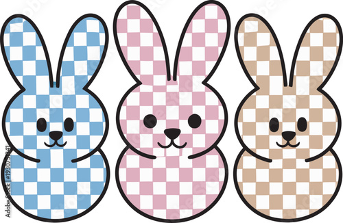 Pastel Checkered Bunny Trio Easter Cute Rabbit T-Shirt Design