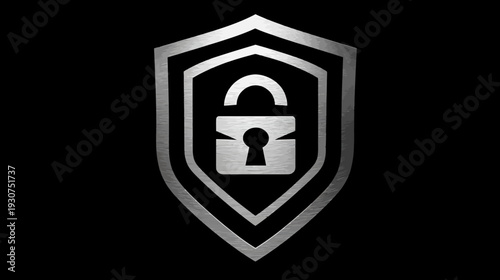 A silvery shield with a padlock icon against a black background, suggesting protection