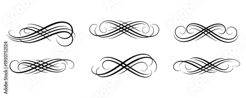 Collection of six black and white infinity symbols with swirling lines