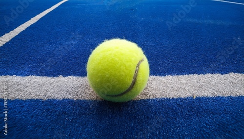 padel tennis ball bouncing on the center line of a blue court