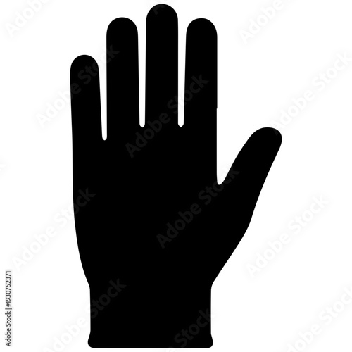 Black Silhouette of an Open Hand Showing Five Fingers, Stop Gesture Icon