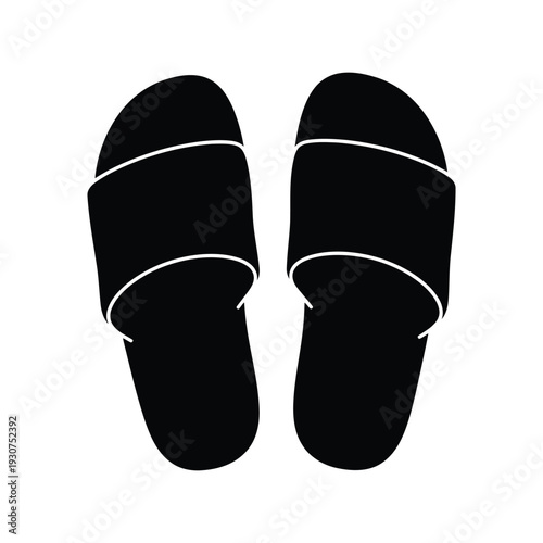 Slippers silhouette vector illustration, black summer sandals icon isolated on white background