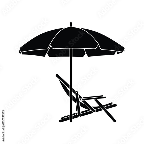 Beach umbrella and deck chair silhouette vector for summer vacation and travel design