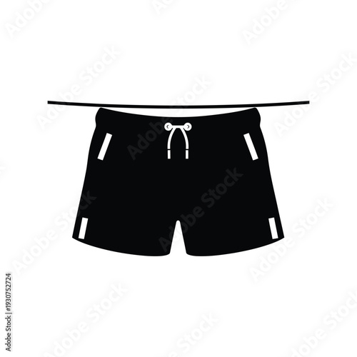 Swim Shorts Vector Silhouette Icon – Black Sportswear Clipart for Summer Fashion Design