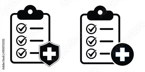 Health insurance icon set. Medical diagnosis icon on a white background. Prescription for treatment for a sick person. Vector illustration