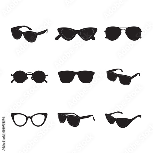 Stylish Sunglass Collection Modern Eyewear Vector Set.