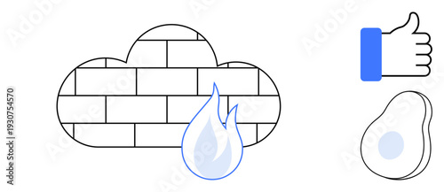 Cloud firewall concept. Cloud firewall icon network protection, with additional symbols security, approvals, and digital cloud computing. For tech, security, and IT visuals