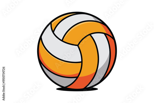 A colorful illustration depicts a classic volleyball with segmented panels in orange and white resting on a surface high-quality professional.
