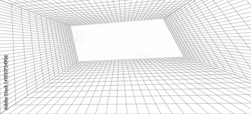 Perspective grid background 3d Vector illustration. Interior design Model projection background template. Line one point perspective