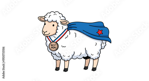 Lamb in cape with Best Mom medal