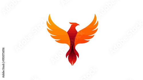 Stylized Phoenix Bird Icon with Vibrant Orange and Red Gradient Wings - Mythical Fire Bird Symbol of Rebirth and Strength