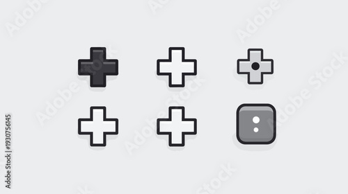 Modern UI icons set featuring various plus symbols for adding, creating, and a more options button for digital design and web interfaces.