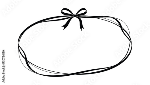 Elegant black ribbon tied into a delicate bow at the top forming a large oval frame for decorative text or borders.