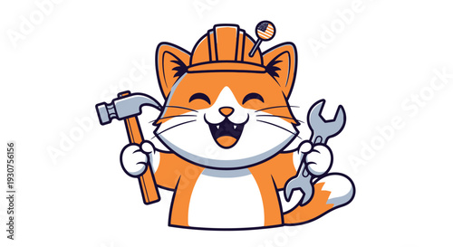 Orange Kat Construction Worker with Hammer and Wrench