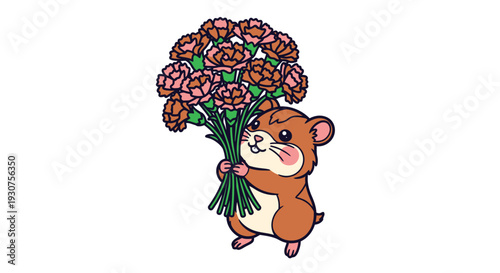 Charming Hamster Holding Bouquet of Carnations