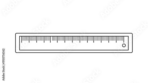 Simple black and white line drawing of a standard ruler showing metric and imperial measurements in a 2D view.