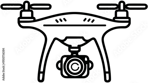 Drone with Camera Outline Icon. Quadcopter for Aerial Photography and Videography. Modern Technology Vector Illustration.