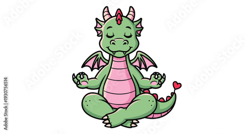 Cartoon Green Dragon Meditating for Relaxation and Wellness