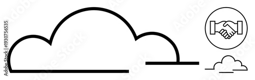 Cloud computing concept. Cloud shape linked to a handshake symbol emphasizing collaboration and digital connectivity. Cloud computing for business, networking, remote services, digital support
