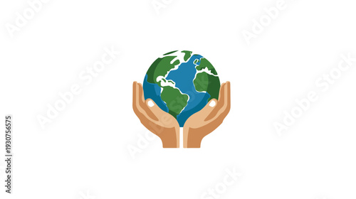 Human hands gently holding and protecting a vibrant green and blue Earth globe, symbolizing environmental care and global conservation efforts.