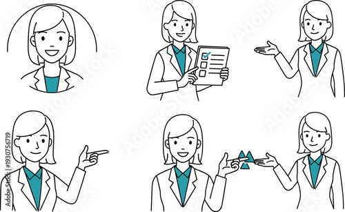 Professional Business Woman Character Vector Illustration Set with Office Manager Avatars Task Checklist and Presentation Gestures