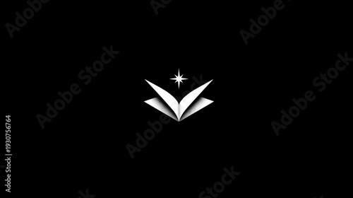 Elegant Open Book and Shining Star Graphic on Black Background Representing Knowledge, Education, and Wisdom
