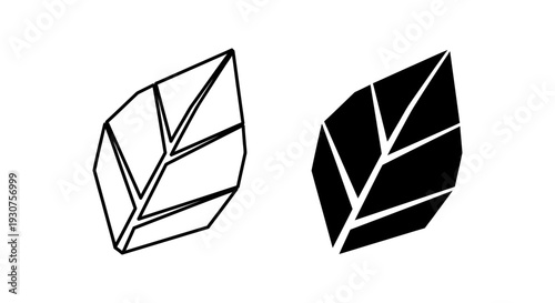 Nature and growth: Geometric leaf icon representing ecology, freshness, and organic design in both outline and solid fill styles.
