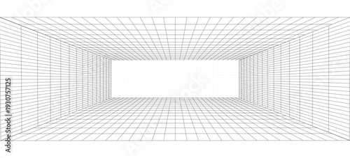 Perspective grid background 3d Vector illustration. Interior design Model projection background template. Line one point perspective