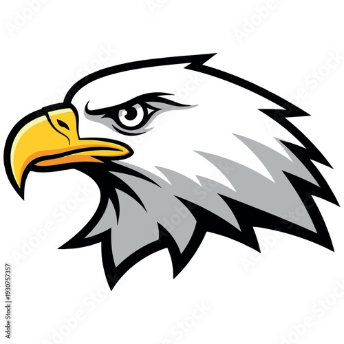 A cartoon illustration of a bald eagles head in profile