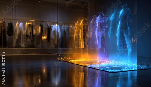 Futuristic fashion display in a modern boutique