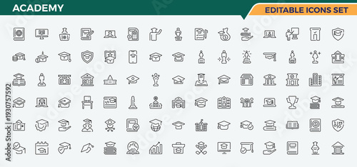 Academy line icon set. Knowledge vector line icon set. Pack of education, learning, study, university, student, school and more. Pictogram and infographic.