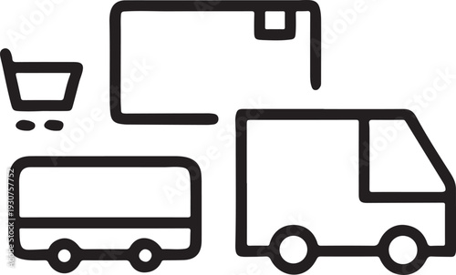 Shipping and delivery vector illustrations set. cargo and logistics service, moving truck icon