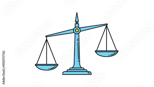 Classic balance scale in blue color with empty weighing pans on a white background for justice, law, and fairness concepts.