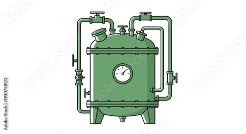 Industrial green cylindrical pressure vessel tank.
