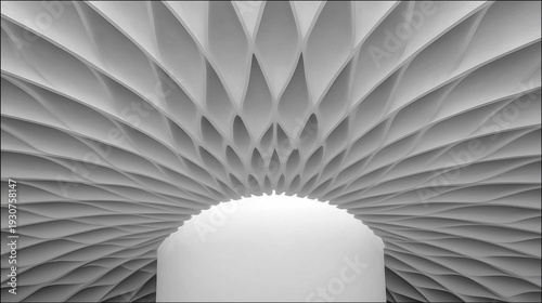 An interesting and original background with a geometric architectural idea in light tones. A creative concept in architecture.