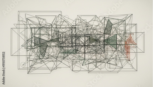 Abstract architectural drawing with complex lines and shapes.