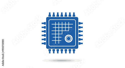 Blue microchip electronic component closeup.