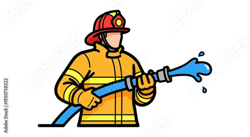 Firefighter wearing yellow coat spraying water.