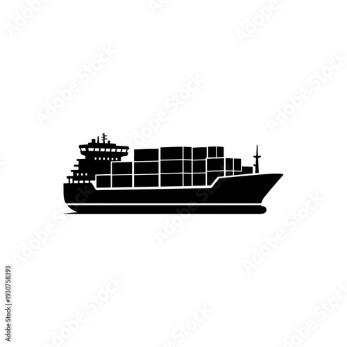 Black silhouette ship sailing on ocean sea water travel and transport cargo vessel illustration icon design