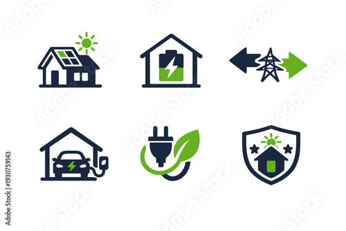 Energy home storage sustainable background icons charging scalable vector panel text icon