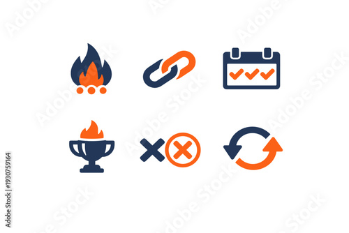 Calendar highlight chain image streak continuity text simple no vector icon alert