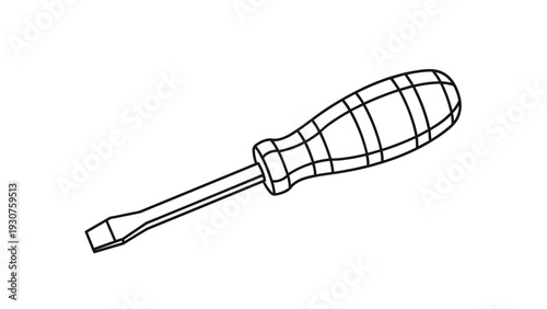 Simple line drawing of a flathead screwdriver tool for manual assembly and repair tasks shows clear details for technical illustrations.