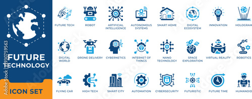Future technology artificial intelligence robotics and cybernetics autonomous system vector icon set